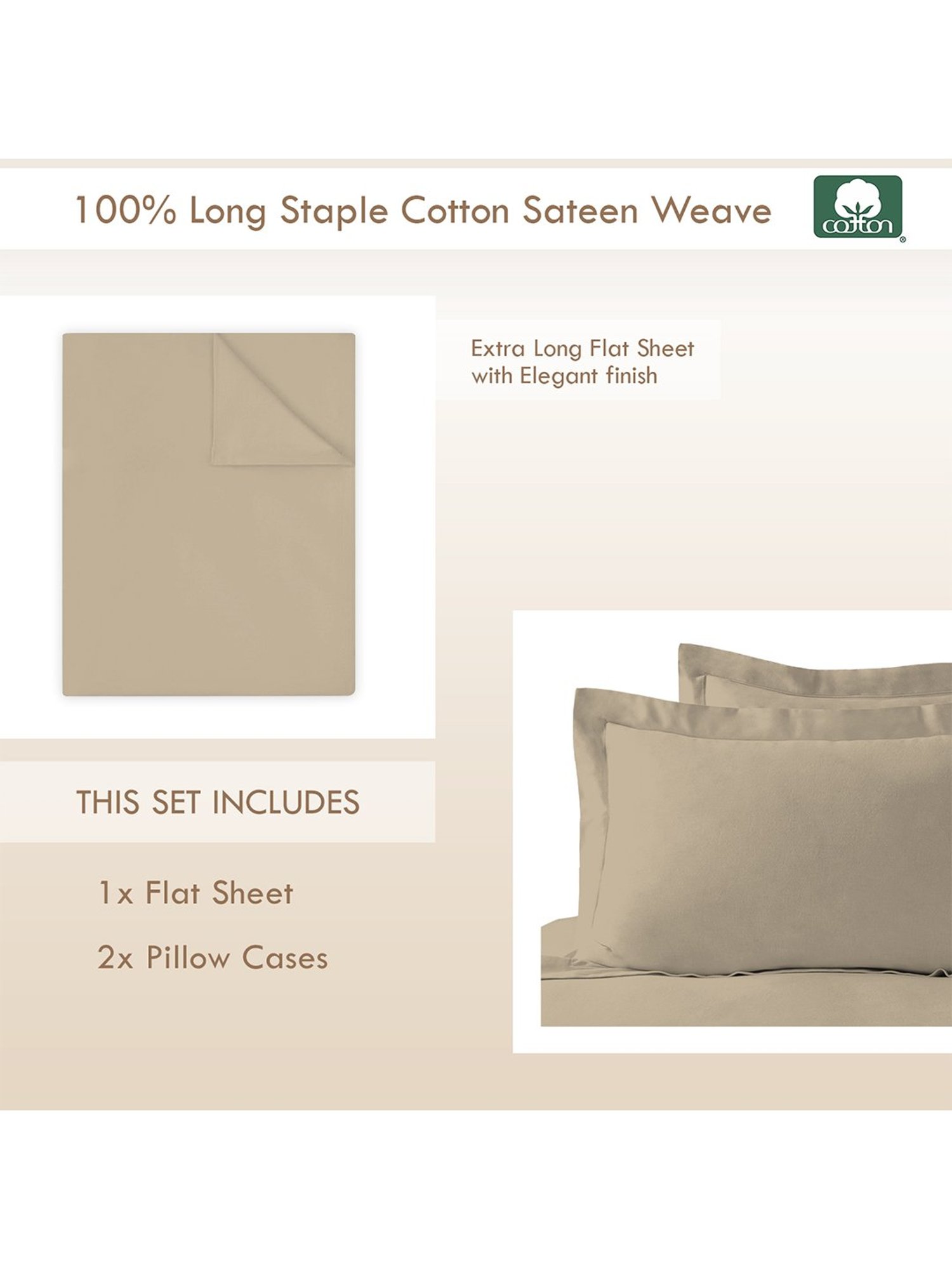 Pizuna Beige 400 TC Cotton Simply Taupe Bed Sheet