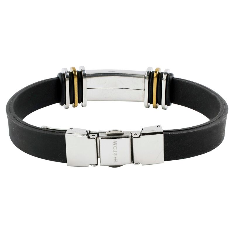 Men's West Coast Jewelry Stainless Steel with Two-Tone Accents Rubber ID Bracelet