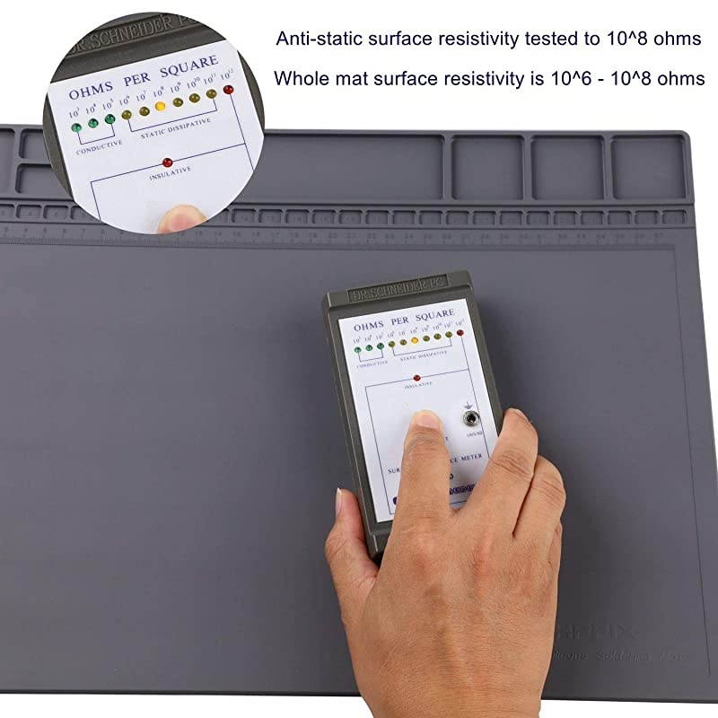 AntiStatic Mat ESD Safe for Electronic Includes ESD Wristband and Grounding Wire  Silicone Soldering Repair Mat 932&deg;F Heat Resistant for iPhone iPad iMac Laptop Computer 159 x 12 Grey