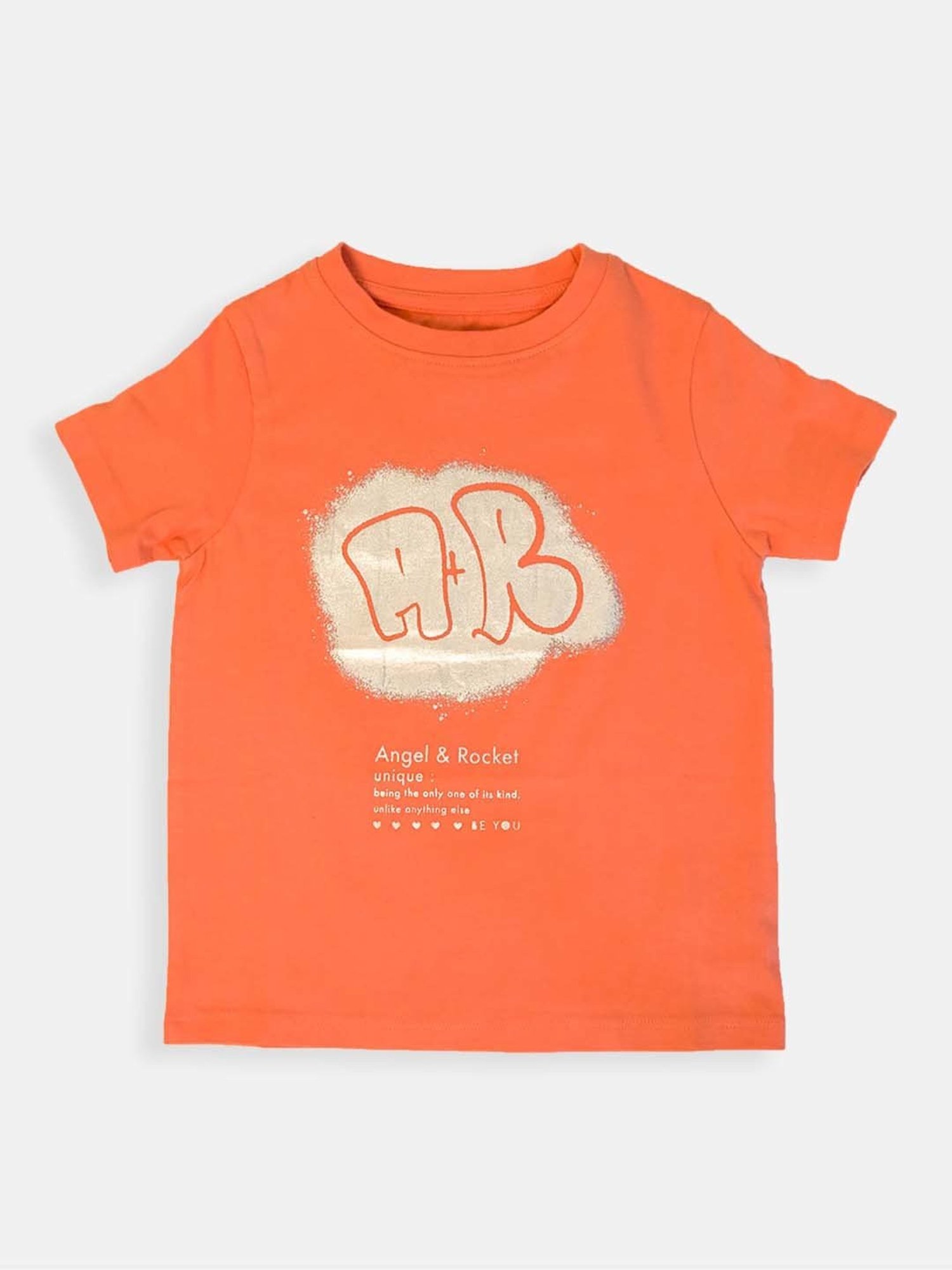 Angel & Rocket Kids Orange Cotton Printed T-Shirt