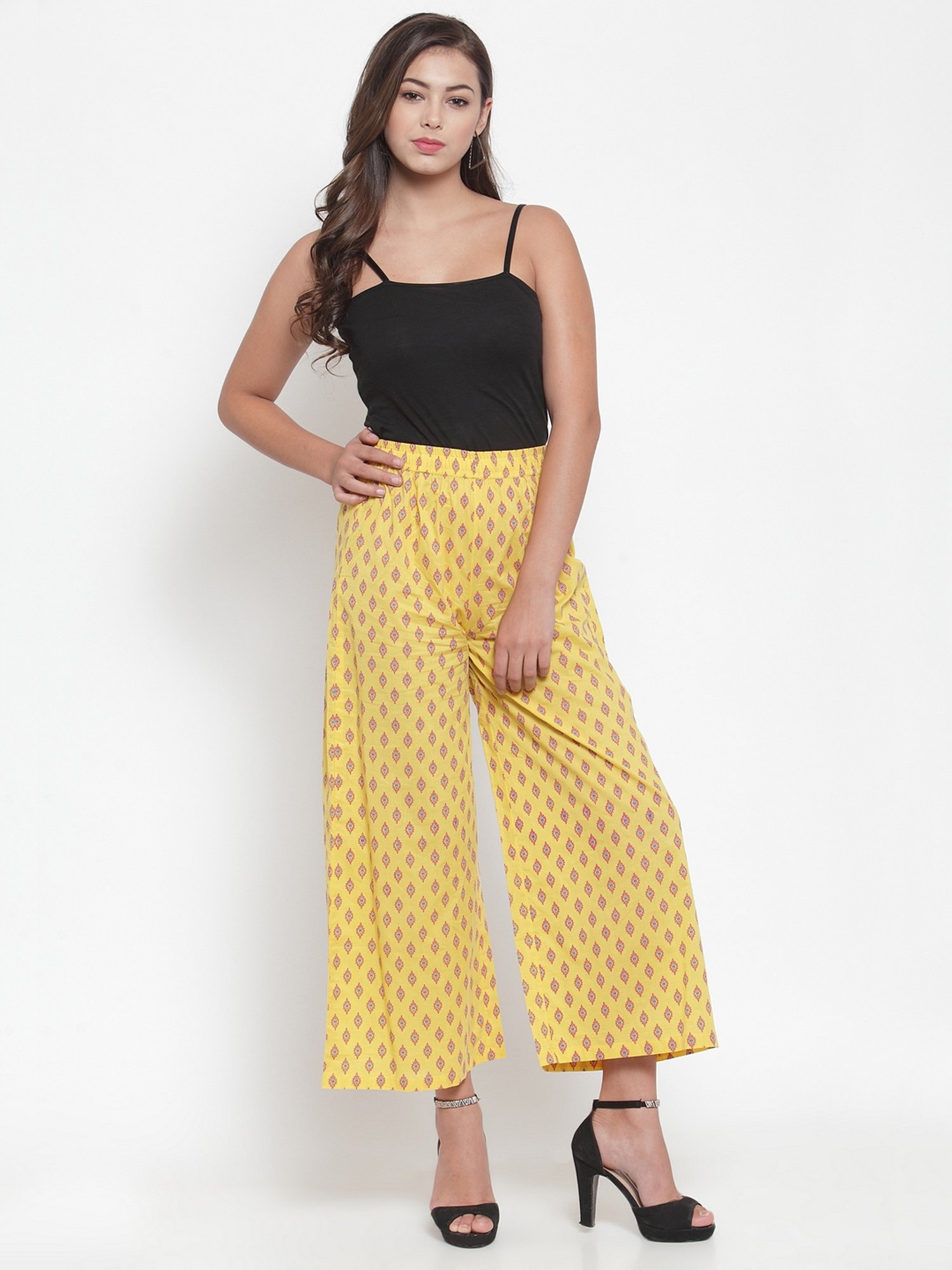 Indibelle Yellow Cotton Printed Palazzos
