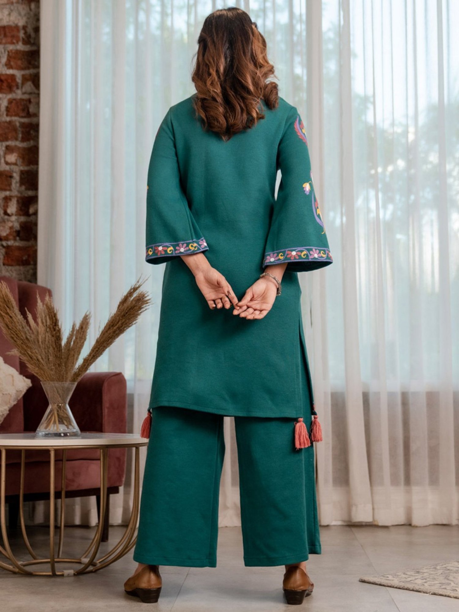 Rustorange Green Printed Straight Kurta