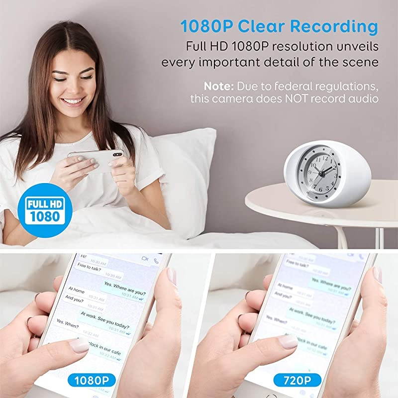 Hidden Camera Spy Camera Wireless Security Nanny Cam with 1080P Full HD, WiFi, Night Vision, Cell Phone App, No Sound Recording