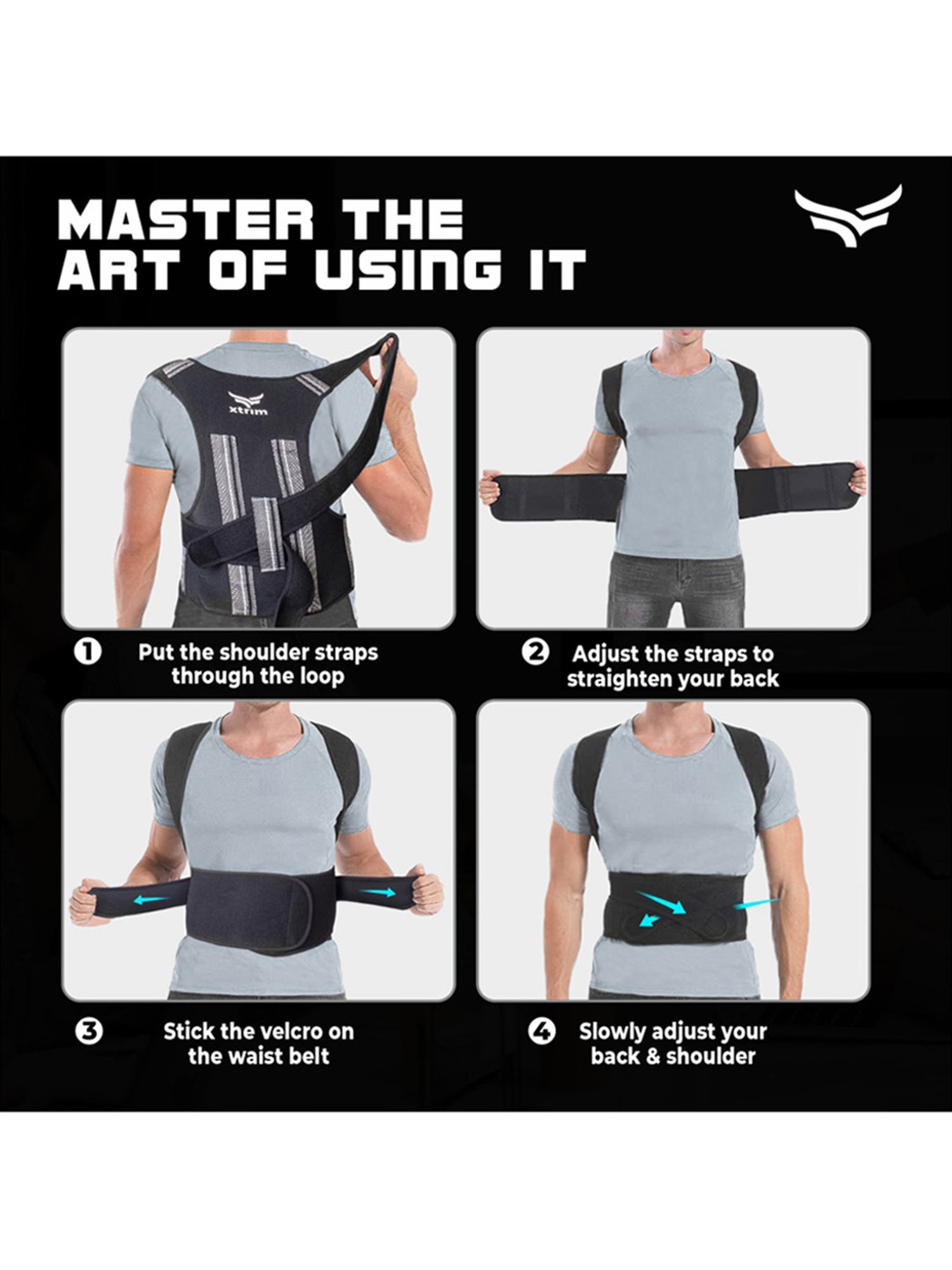 Xtrim Posture Corrector Back Support Belt (Black) Size - Large