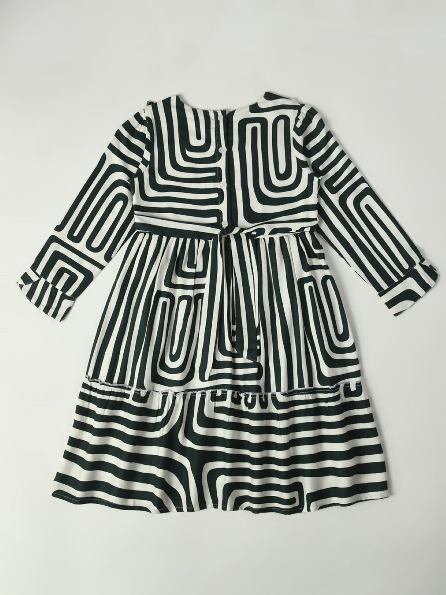 Bella Moda Kids Dark Green & White Printed Full Sleeves Fit & Flare Dress