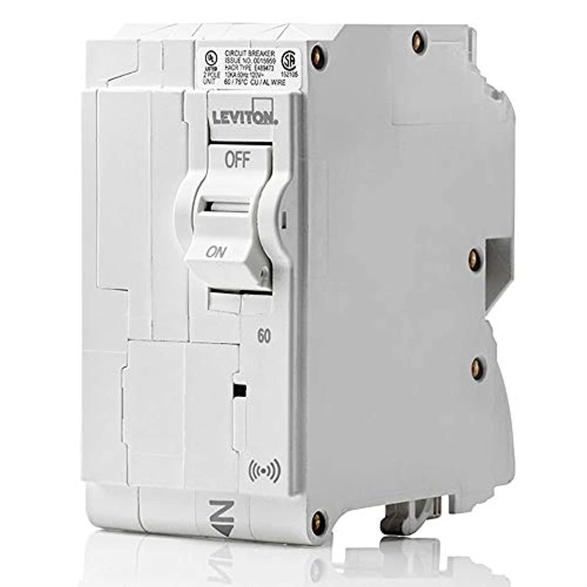 Leviton LB260-S 60 Amp, 2-Pole Plug-on Smart Standard Branch Circuit Breaker, 120 VAC, White