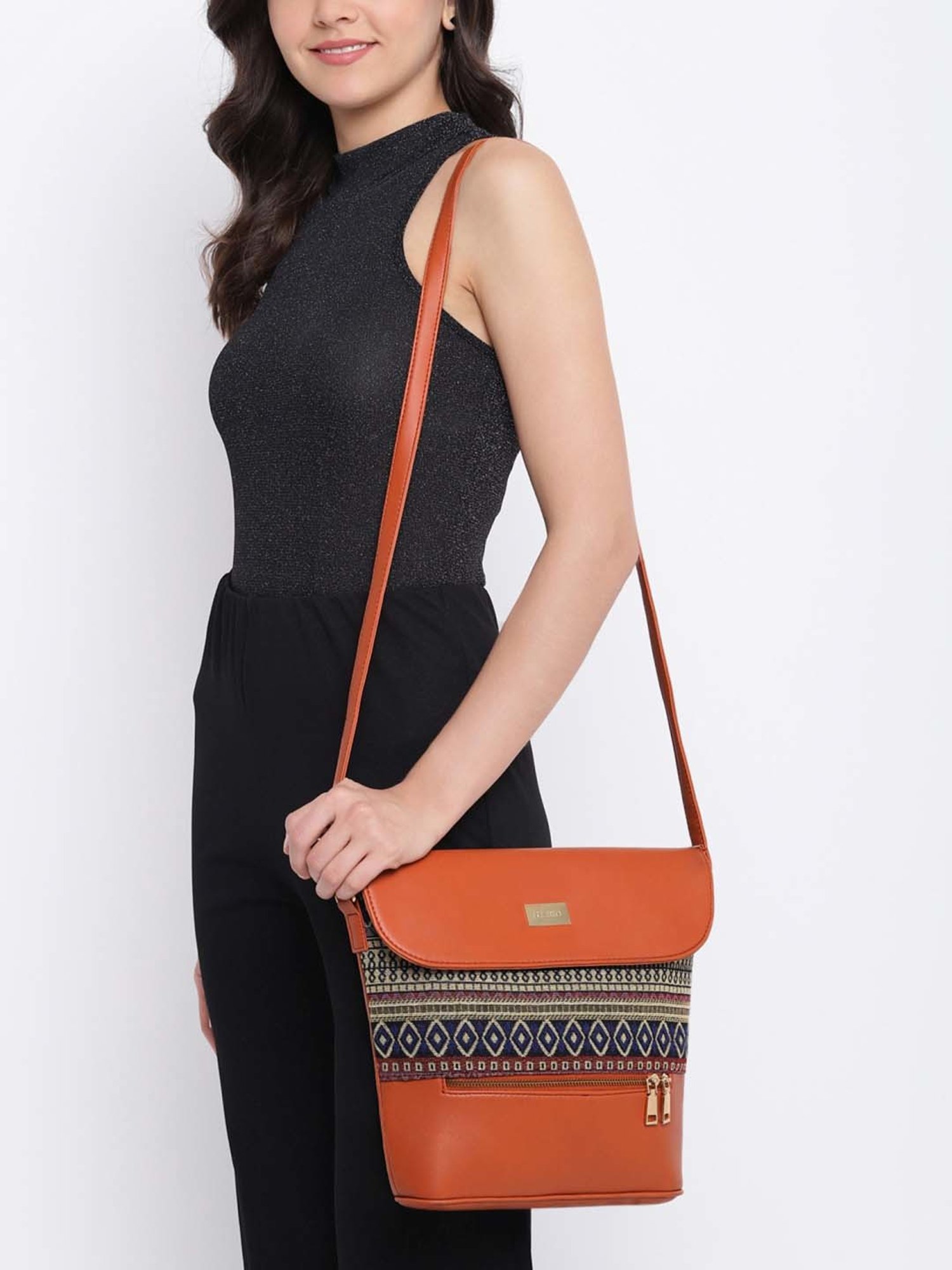 KLEIO Tan Textured Medium Sling Handbag