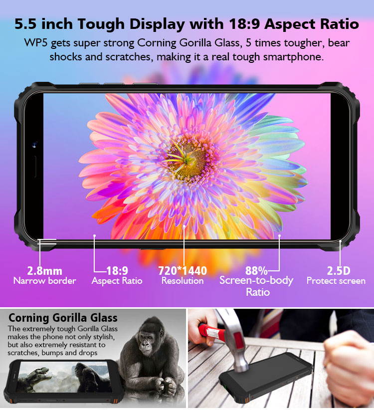 OUKITEL WP5 Rugged Cell Phones Unlocked Android 9 Smartphone 8000mAh Battery Triple Camera 4 LED Flashlights 4GB+32GB IP68 Waterproof 5.5 HD+4G Dual SIM Phone Face/Fingerprint ID