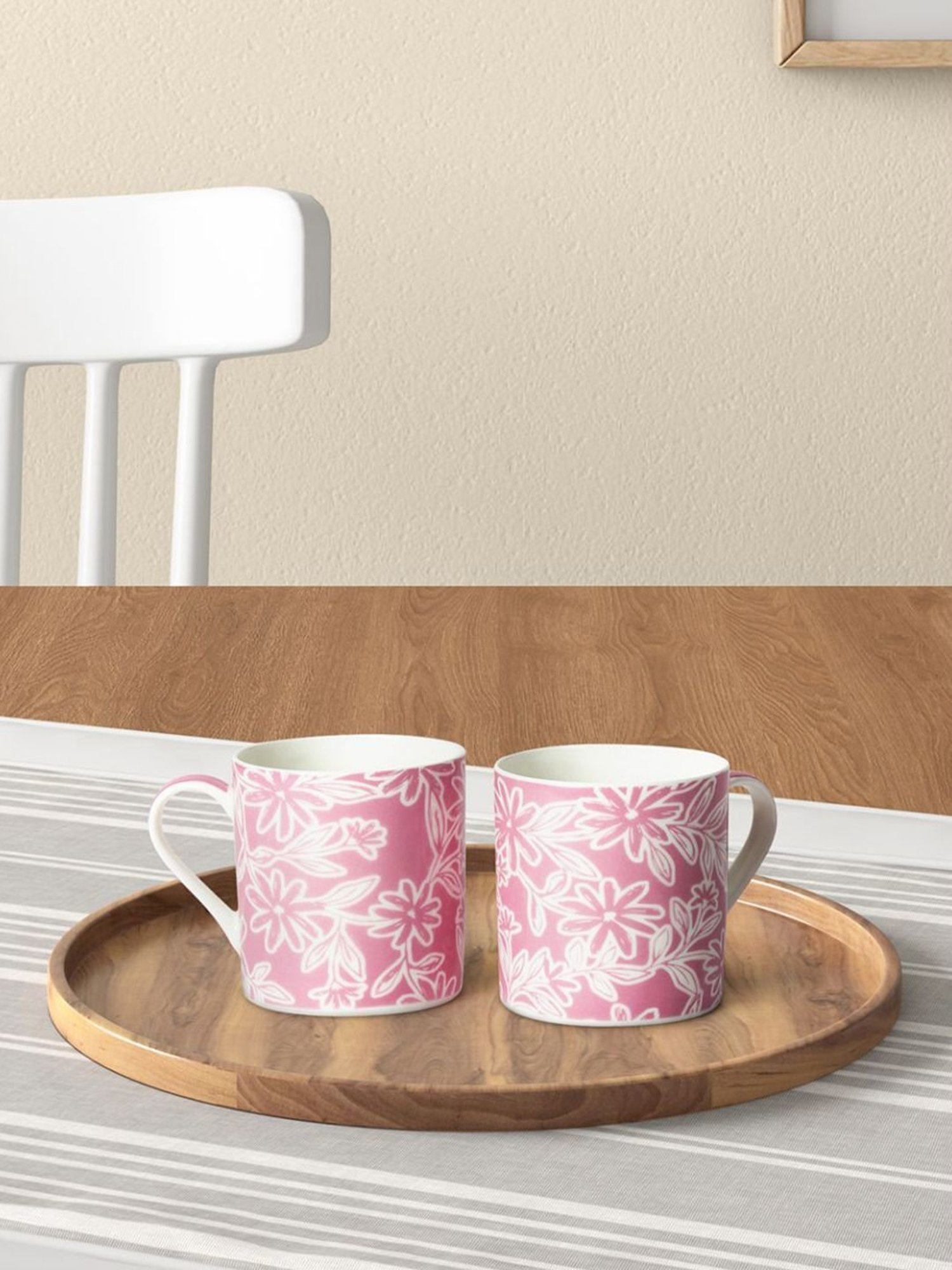Living Scapes by Pantaloons Pink Bone China Tea Coffee Mugs (0.21 L) - Set of 2