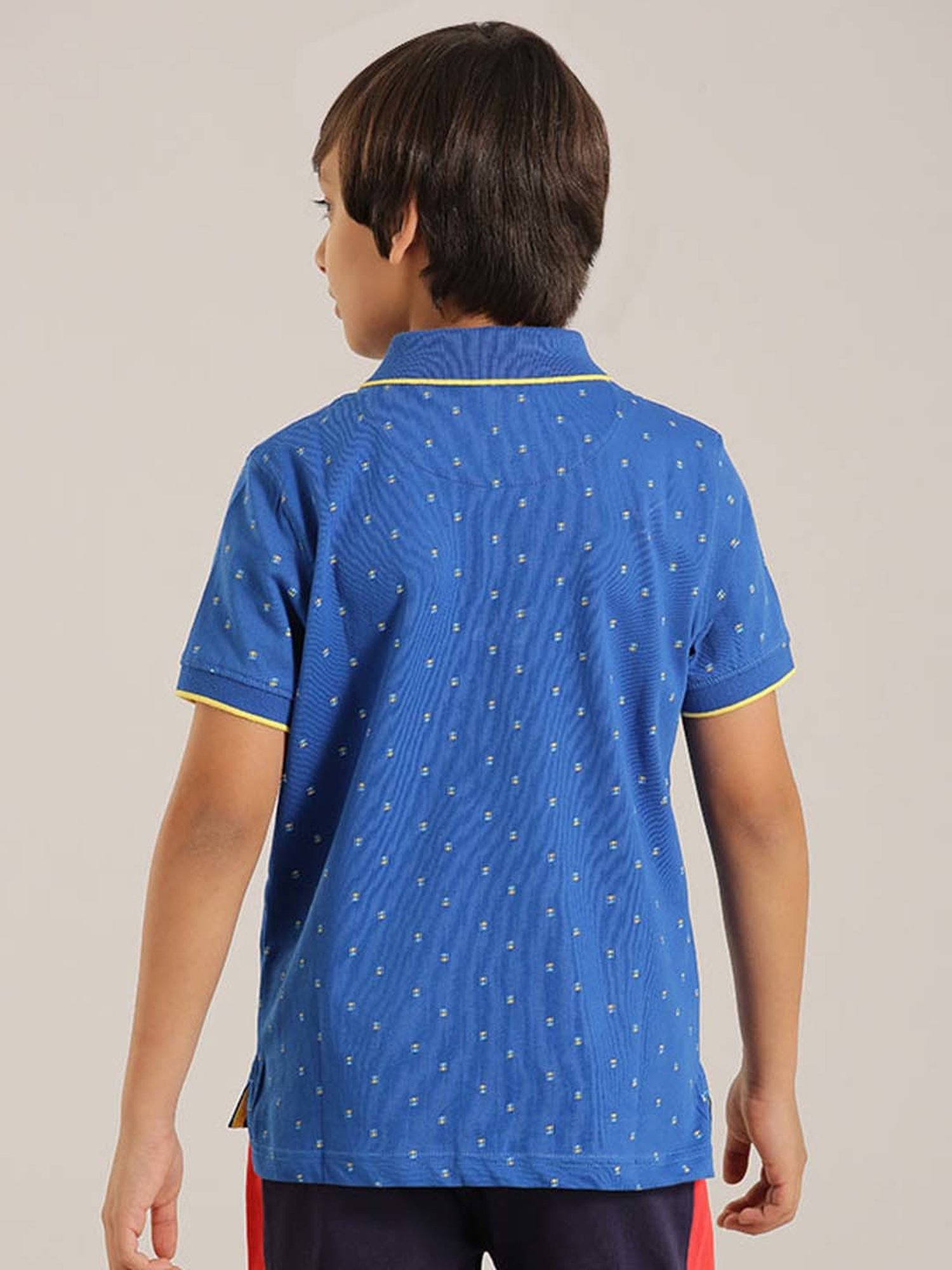 Indian Terrain Kids Blue Cotton Printed Polo T-Shirt
