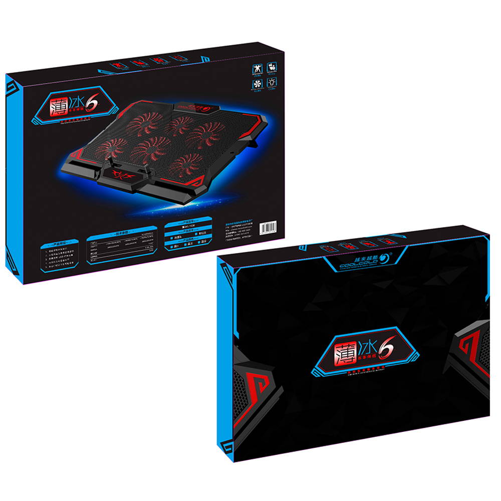 Laptop Cooling Pad, 2600RPM Laptop Cooler with 6 Quiet Red LED Fans for 12"-17" Inch Laptop, Dual USB 2.0 Ports, Portable Angle Adjustable Laptop Stand for Gaming Laptop Notebook-RED