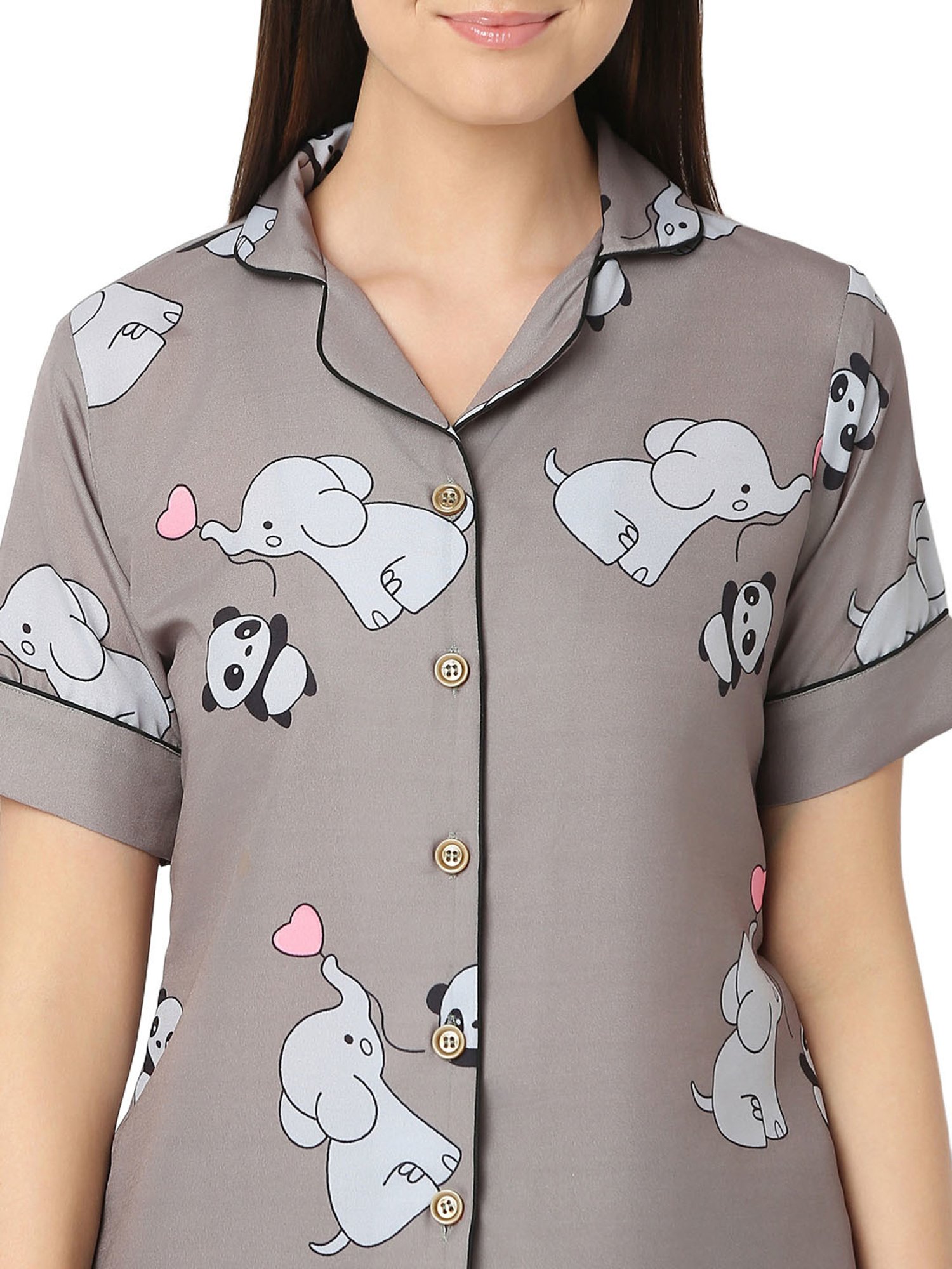 Smarty Pants Grey Printed Shirt With Lounge Pants