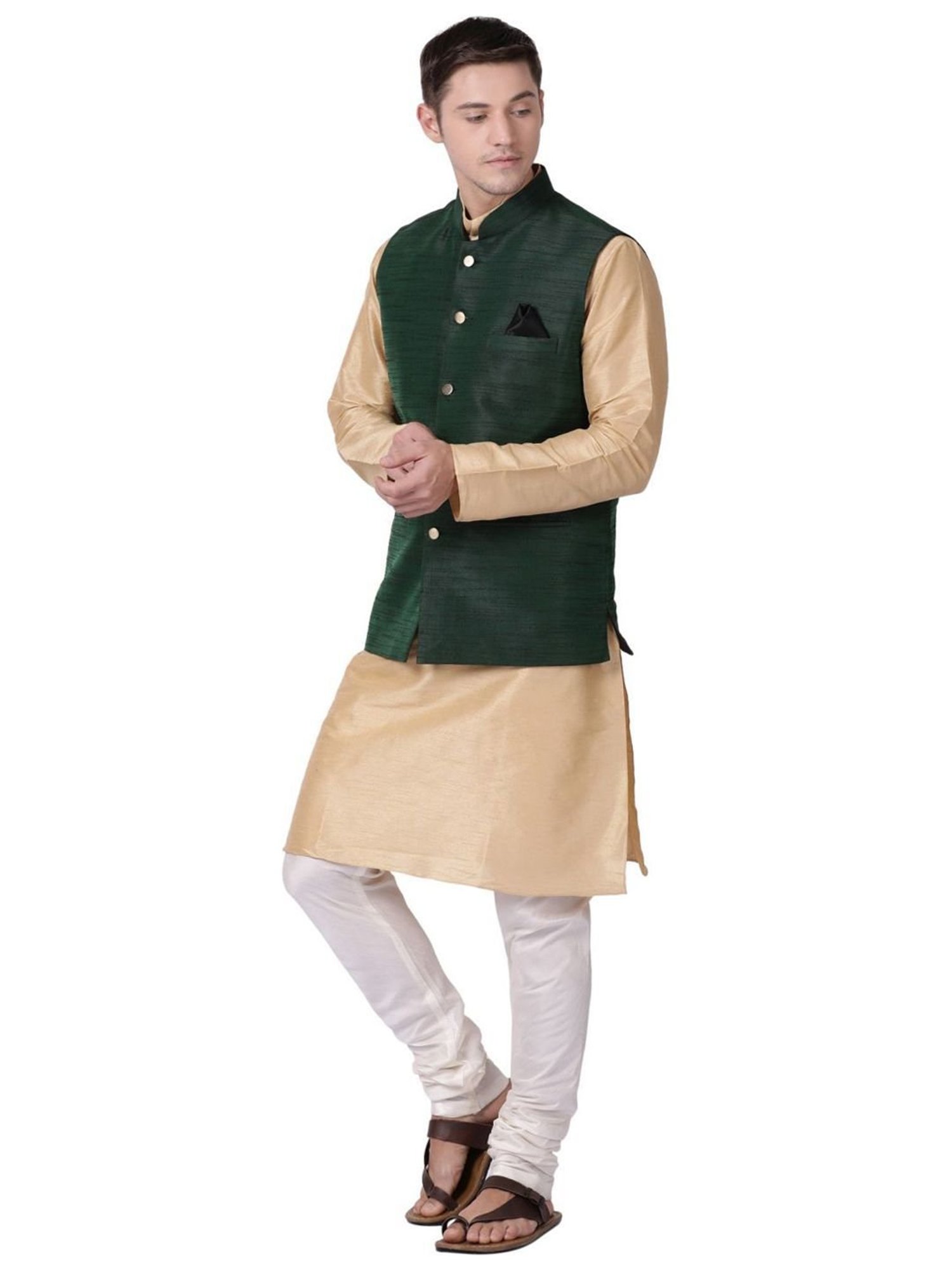 TABARD Green Regular Texture Nehru Jacket