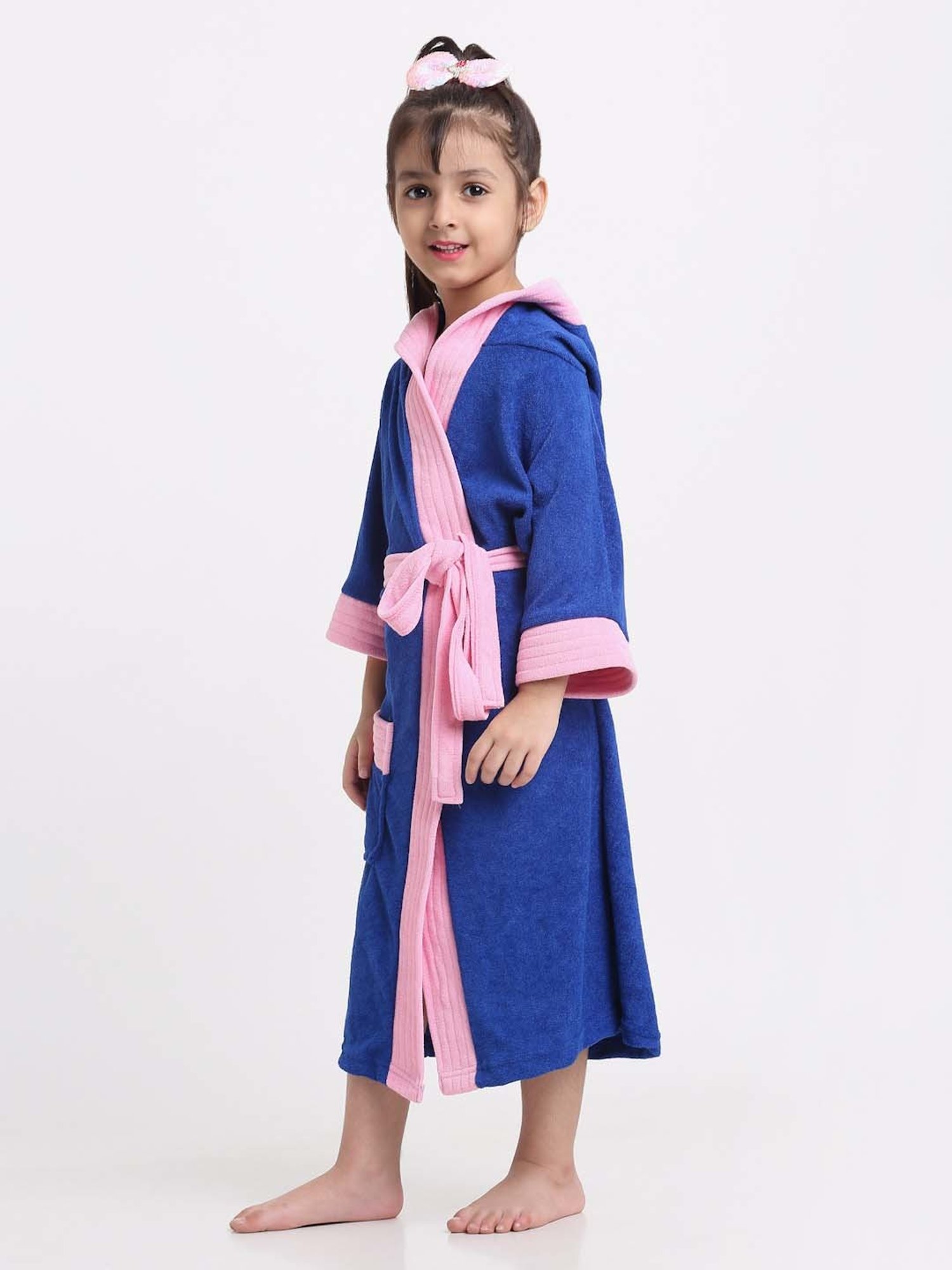 Creeva Melodious Turkish & Pink Micro Terry 225 GSM Kids Hooded Bathrobe 14-15 Years With Pocket