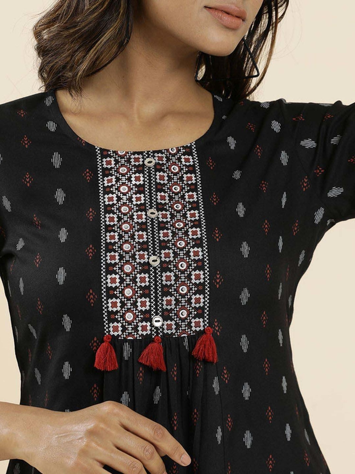 Jaipur Kurti Black Printed Top