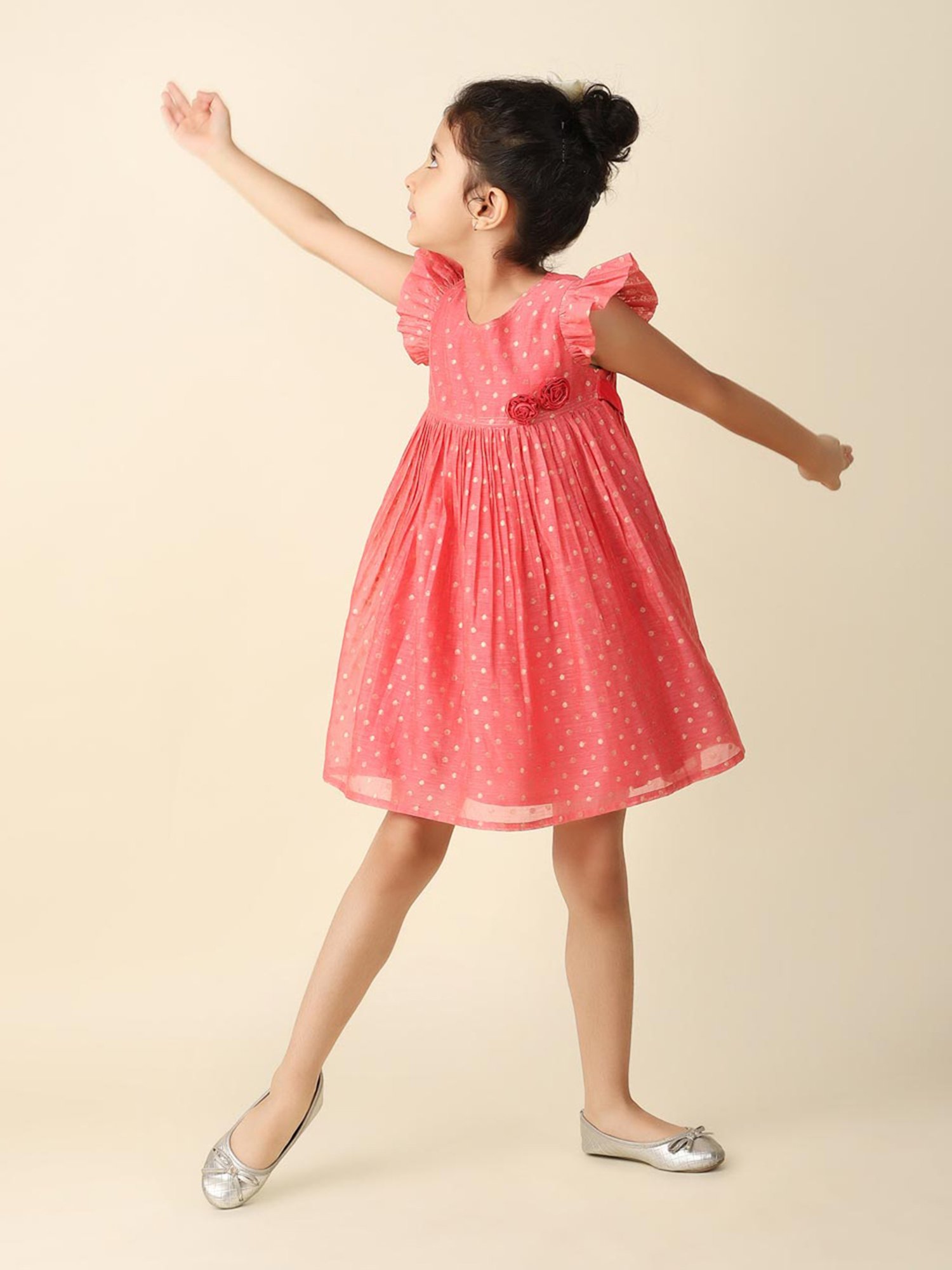 Fabindia Kids Coral Self Design Dress