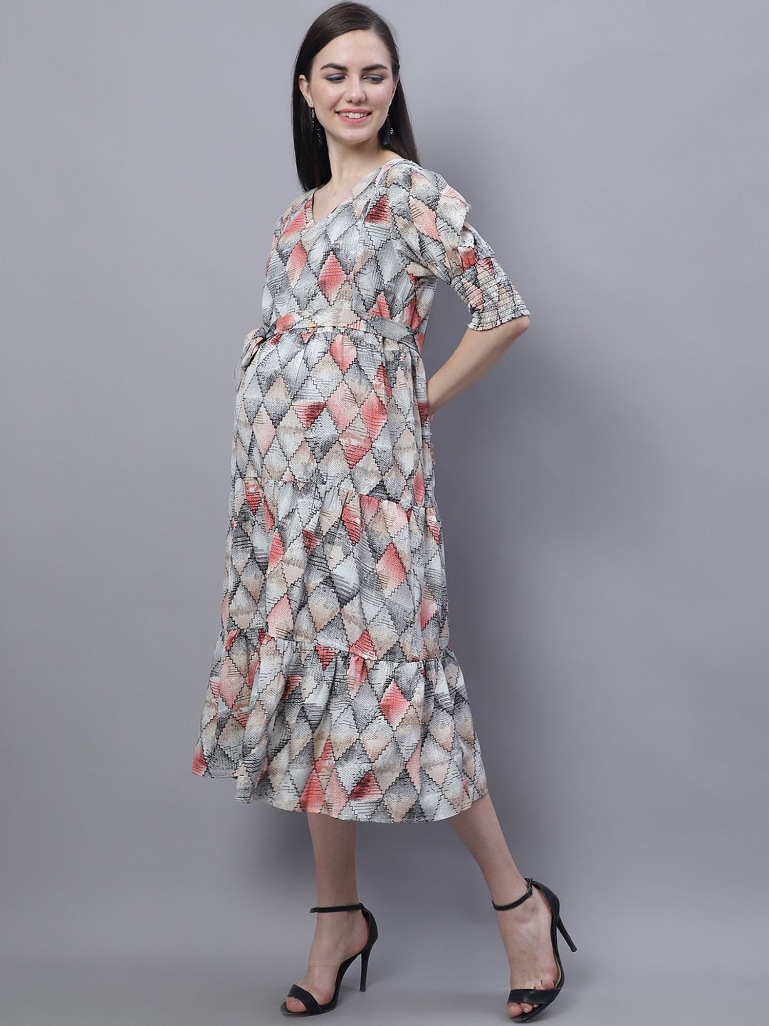 Moms Maternity Blue Printed Dress