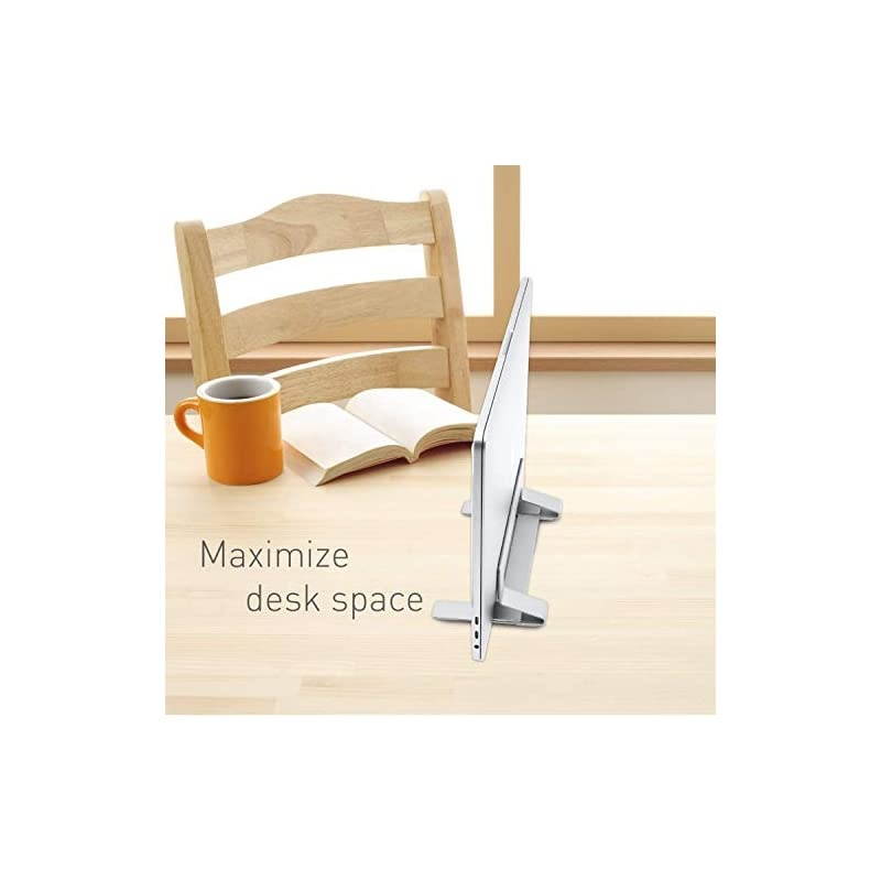 Vertical Laptop Stand for Desk Space Weighted Aluminum Frame with Adjustable Cradle to Fit Any Device 63in to 119in Thick Improve Airflow and Stay Organized Laptop Vertical Stand