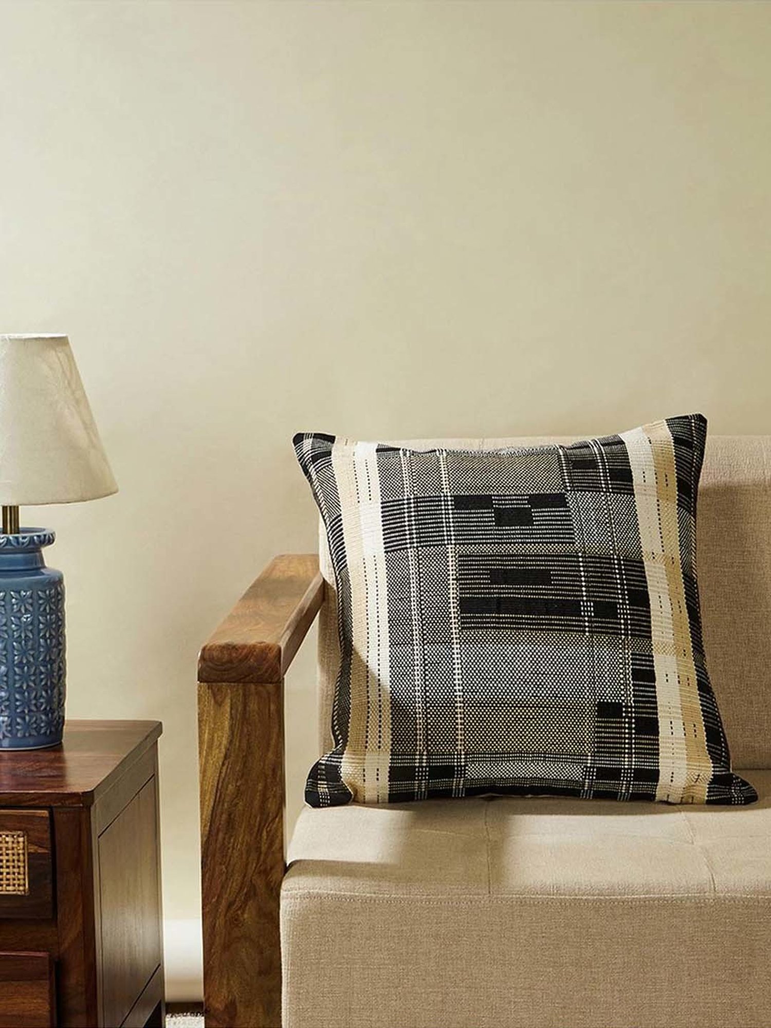 Fabindia Home Naga Black Cotton Cushion Cover