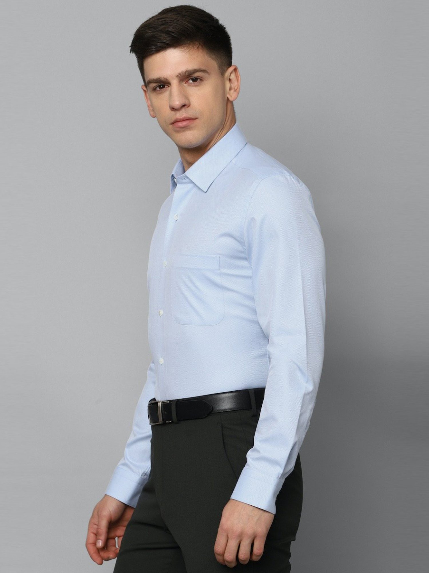 Luxure By Louis Philippe Blue Cotton Slim Fit Texture Shirt