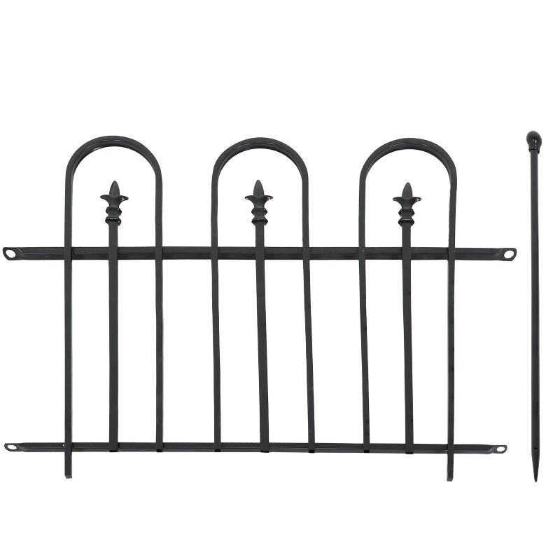 Sunnydaze Outdoor Lawn and Garden Metal Strasbourg Style Decorative Border Fence Panel and Posts Set - 6' - Black - 5pc