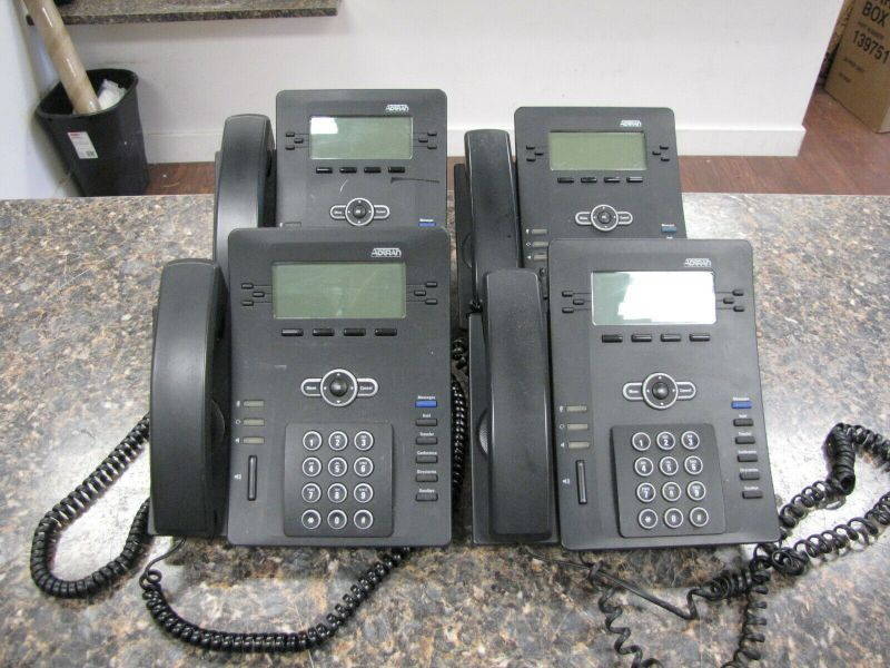 Lot of (4) Adtran IP712 LCD Display VOIP Phones with Handsets and Stands - QTY