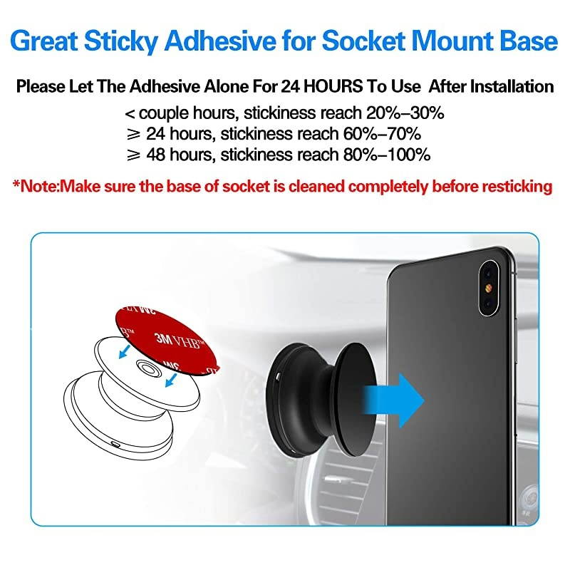 9 Pack Pops Sticky Adhesive Replacement for Socket Mount Base VHB 3M Sticker Pads for Phone Collapsible Grip Stand Back 9pcs 35mm Double Sided Tapes 4pcs Alcohol Prep Pads