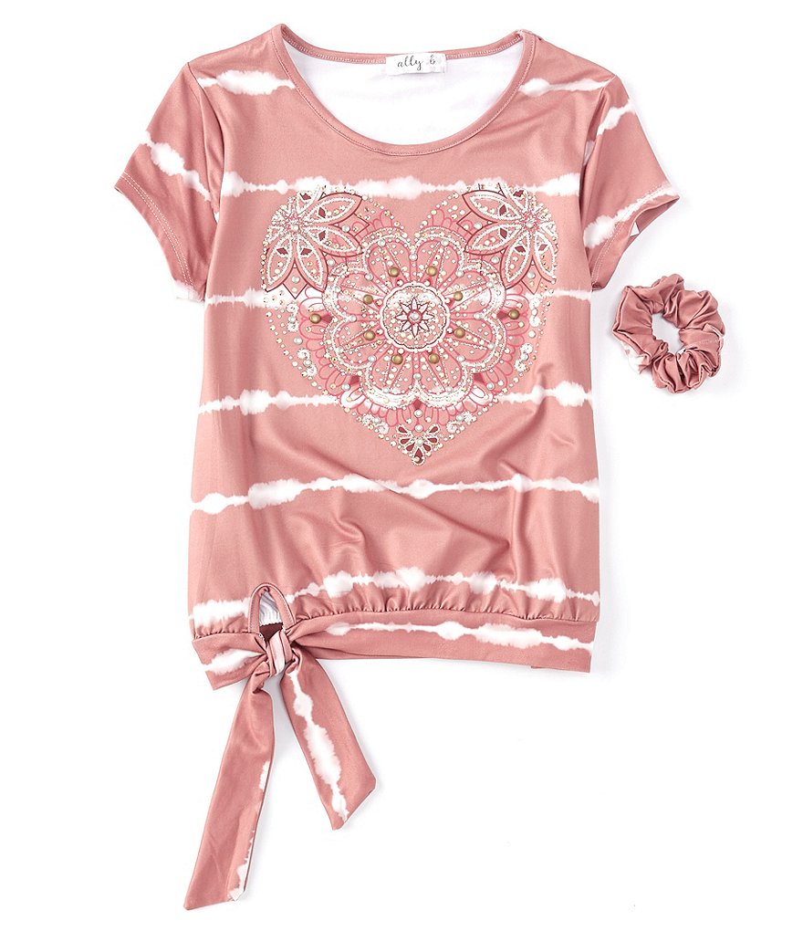 Ally B Big Girls 7-16 Short-Sleeve Tie-Dye-Stripe Tie-Front Tee