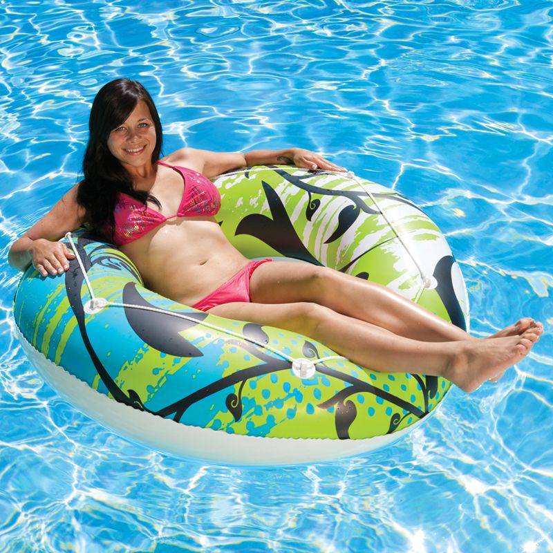 Swim Central Inflatable Ocean Blue and Lime Green Swimming Pool Ring Float, 47-Inch