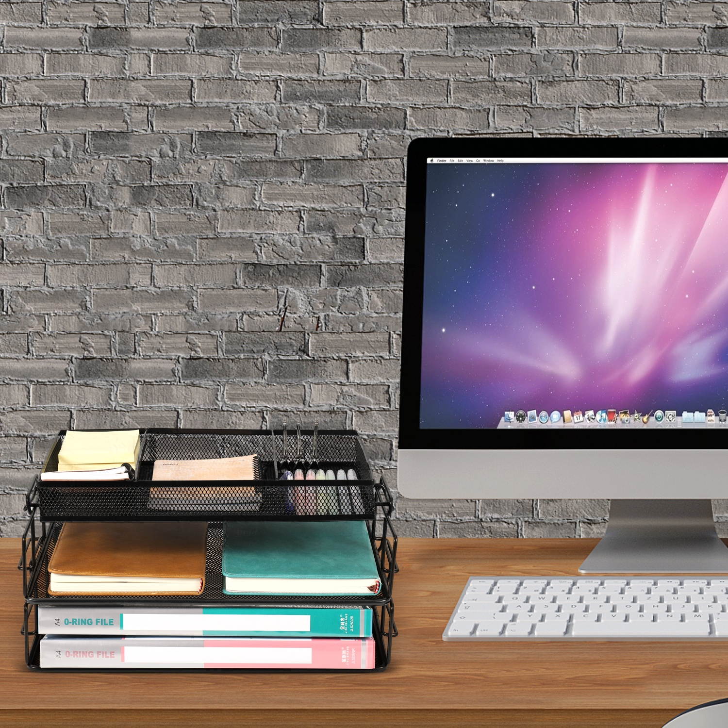 Desk Organizer Stackable Letter File Document Paper Tray - 2 Tier Mesh Metal Holder Storage Shelf Sorter for Office and Home (Black)