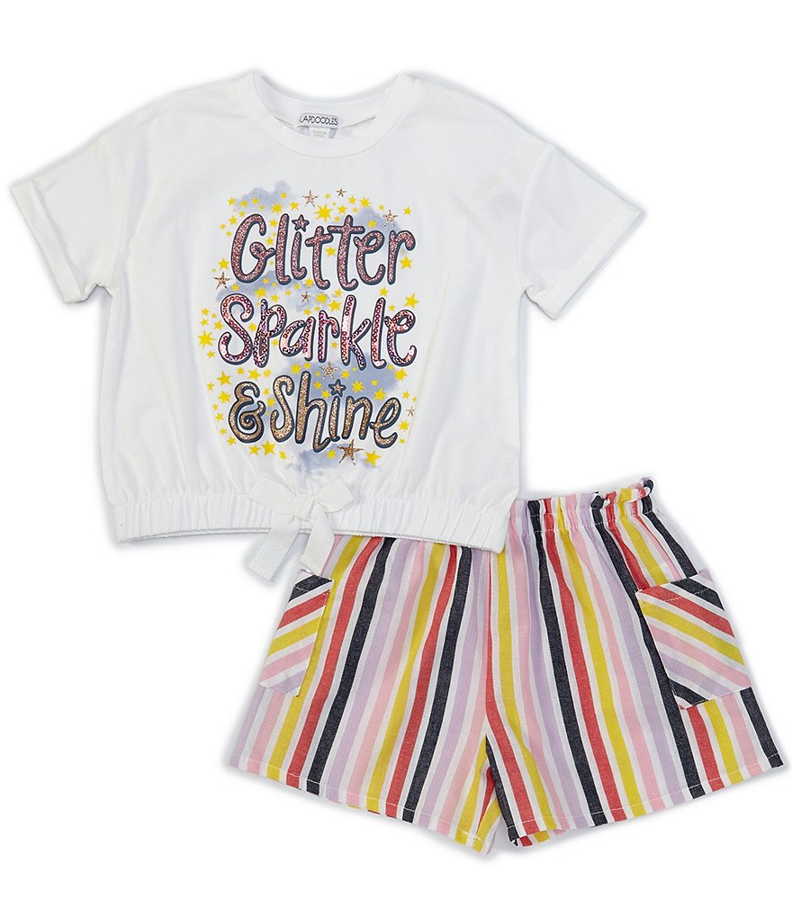 Flapdoodles Little Girls 2T-6X Short-Sleeve Glitter, Sparkle, & Shine Tee & Striped Shorts Set