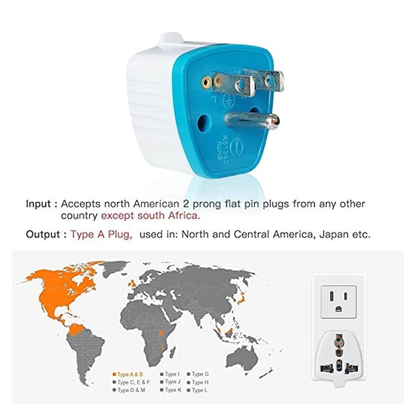 Adapter Plug for USA Canada TypeB Universal Grounded Plug Adapter Converter