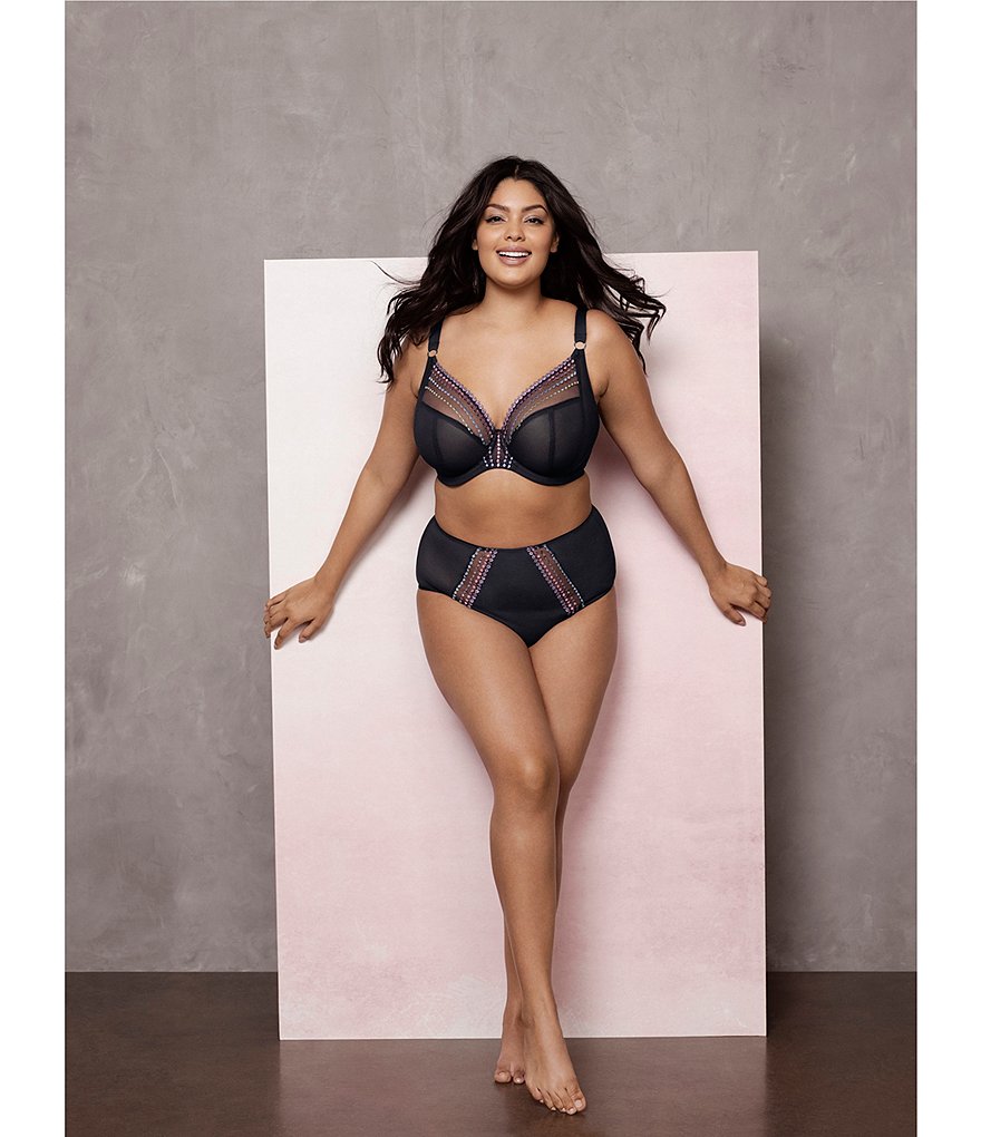 Elomi Plus Matilda Embroidered Sheer Plunge Convertible U-Back to Racerback Contour Wire Full-Busted Bra