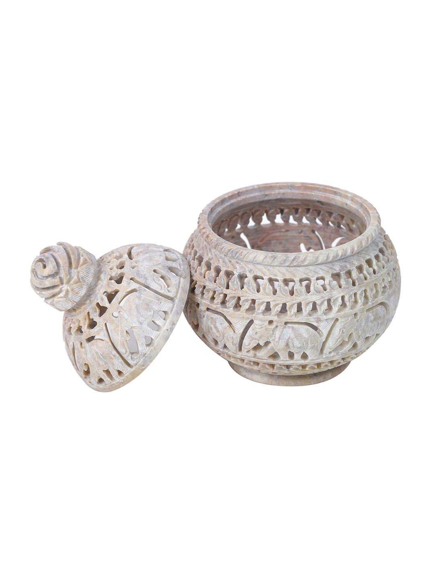 Aapno Rajasthan White Soapstone Tealight Holder