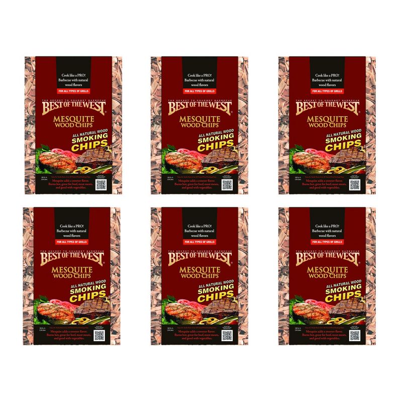 Best of the West All Natural BBQ Sweet Mesquite Wood Smoking Chips for All Grill Types, 180 Cubic Inches (6 Pack)