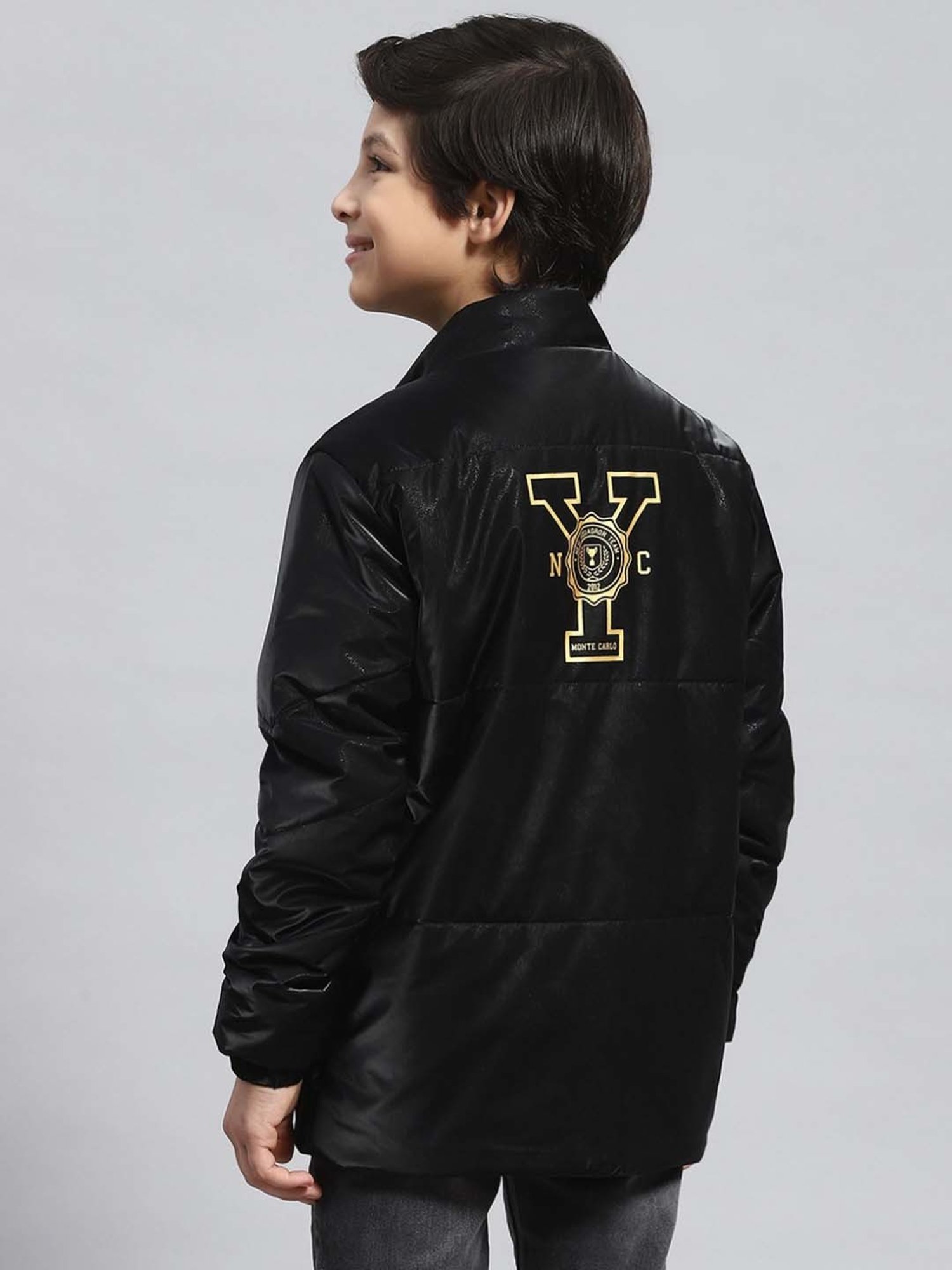 Monte Carlo Kids Black Printed Full Sleeves Jacket