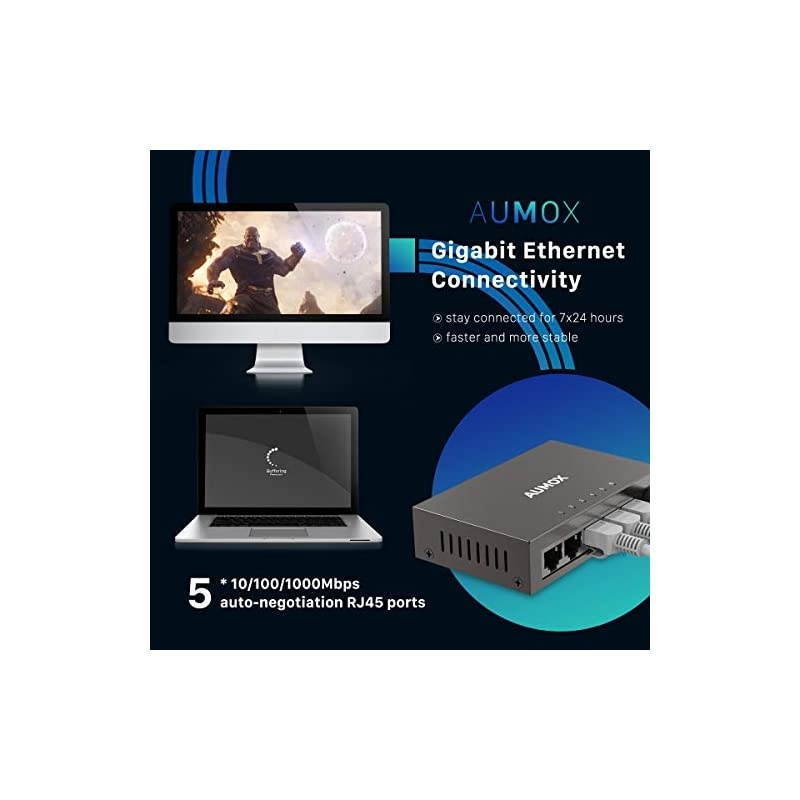 5 Port Gigabit Ethernet Network Switch Desktop Unmanaged Ethernet Splitter Durable Metal Casing Traffic Optimization Fanless Quite Plug and PlayAMSG205