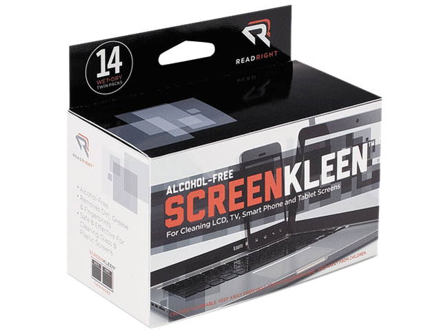 Read Right RR1291 ScreenKleen Alcohol-Free Wipes, Cloth, 5 x 5, 14/Box