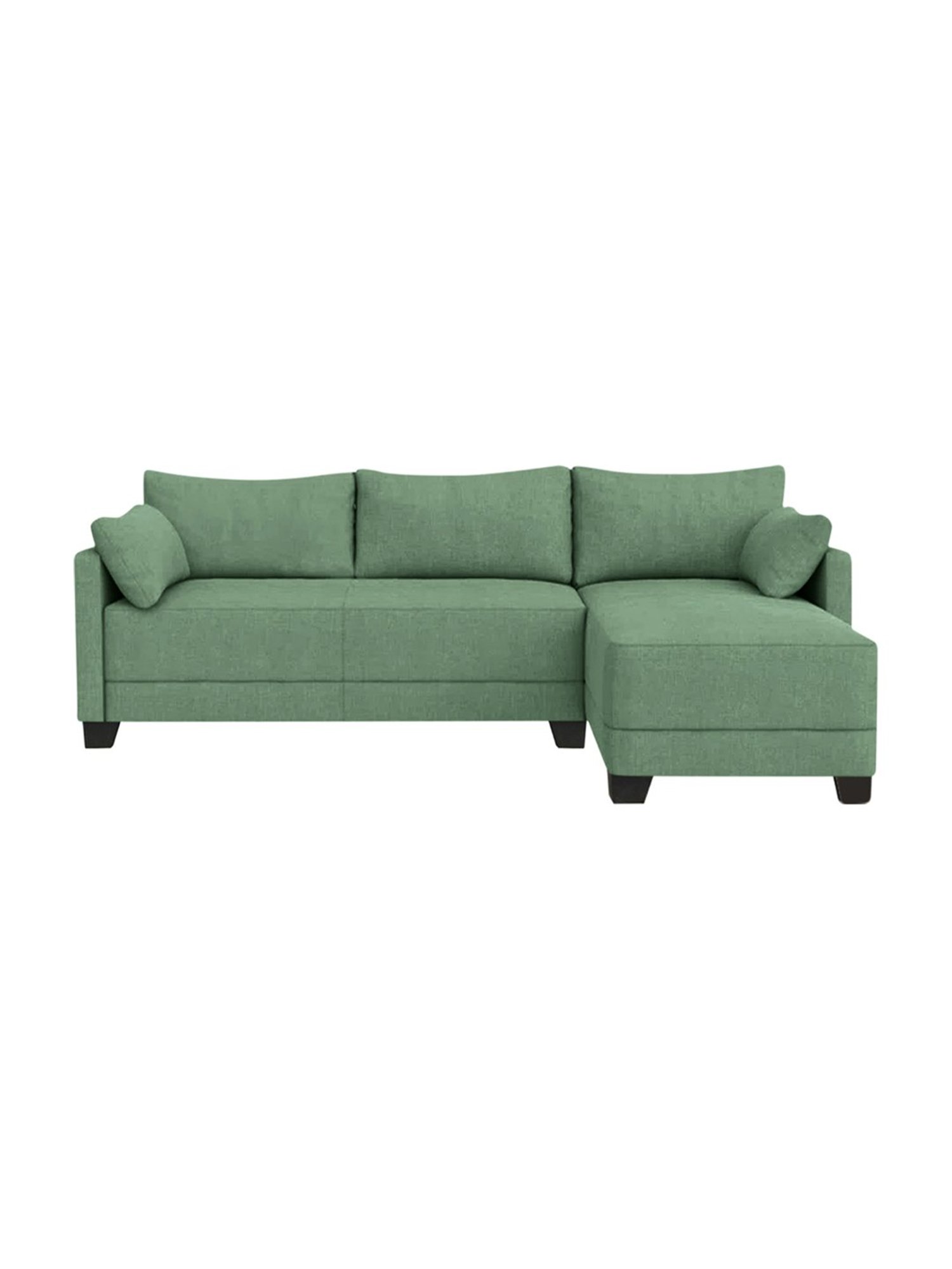 Trevi Duke Green Fabric & Neem Wood 6 Seater RHS Sectional Sofa