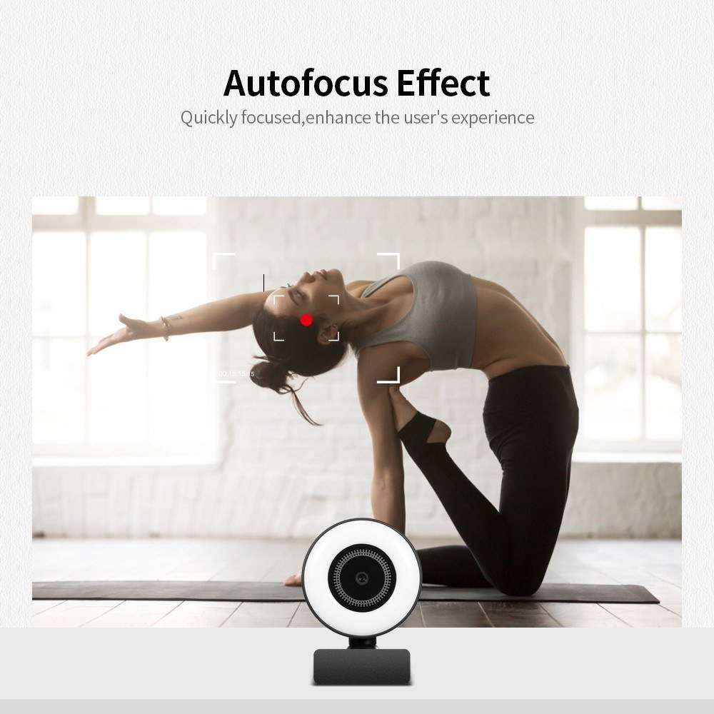 1080P HD Webcam with Ring Light Mini Autofocus Webcam Built in Microphone Webcam for Video/Live Streaming/Videoconferencing
