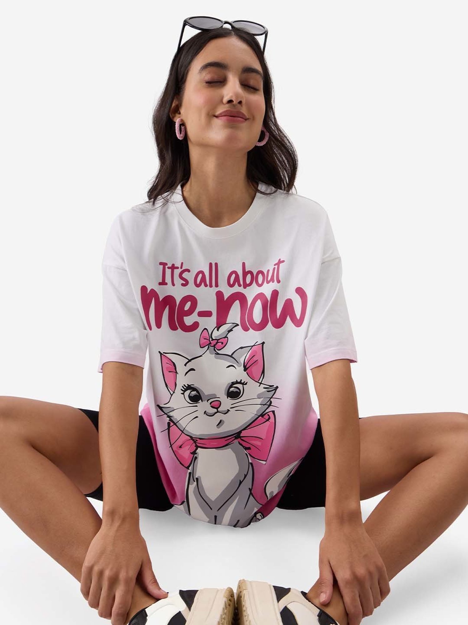 The Souled Store White & Pink Cotton Printed T-Shirt