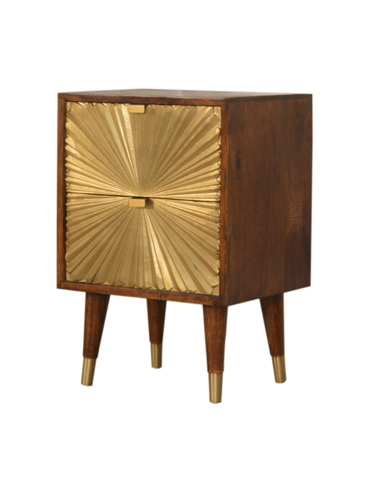 Artisan Furniture Manila Solid Brown Mango Wood Side Table Gold Finish