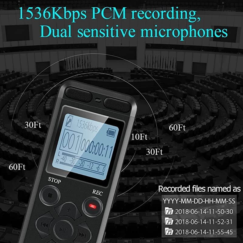 16GB Digital Voice Activated Recorder for Lectures  1160 Hours Sound Audio Recorder Dictaphone Voice Activated Recorder Recording Device with PlaybackMP3 PlayerPasswordVariable Speed