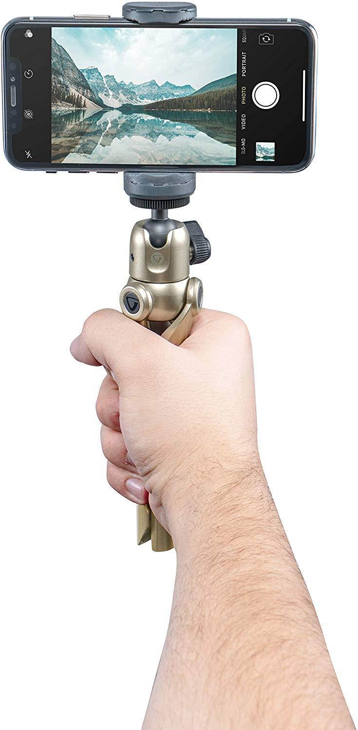 VANGUARD Vesta TT Aluminum Tabletop Tripod with Smart Phone Holder- Champagne (Vesta TT1 CHAM)