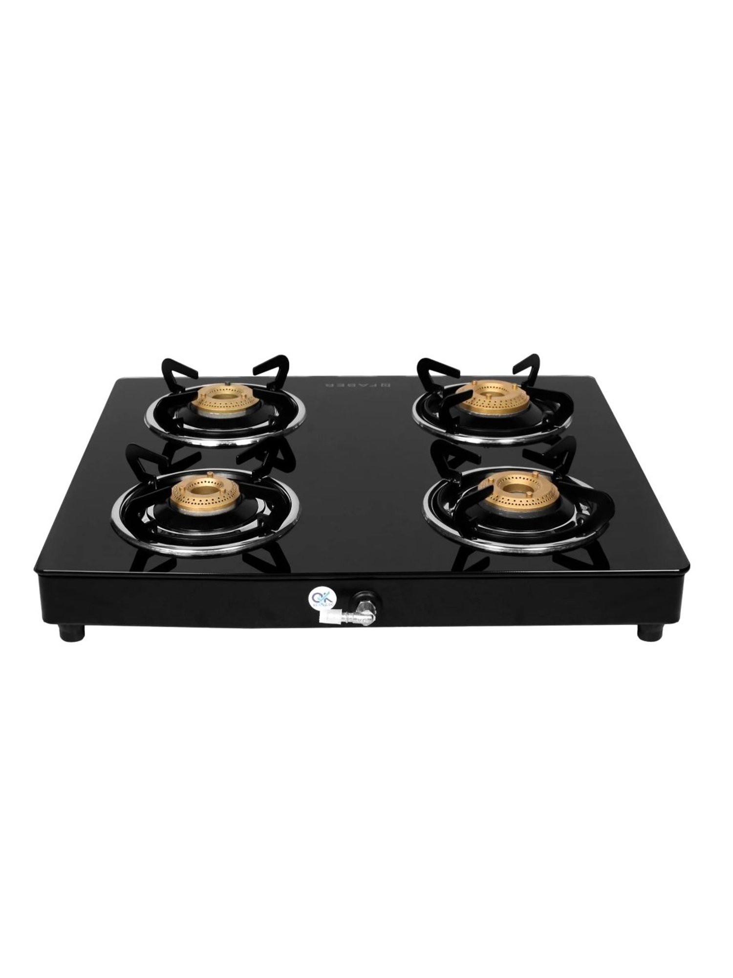 Faber Glass Top 4 Burner Gas Stove with Powder Coated Pan Support & Manual Ignition (Black)