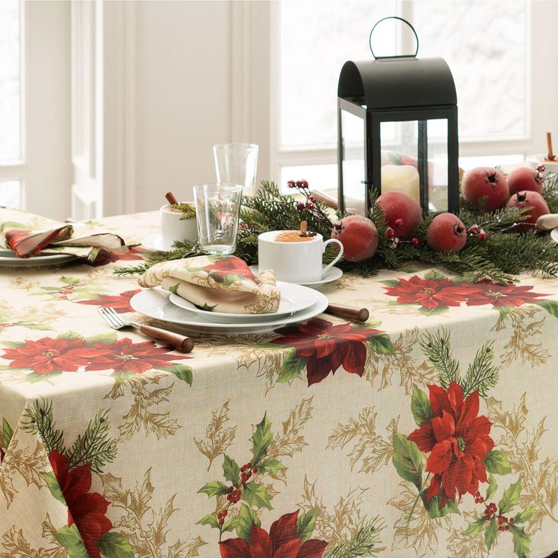 Festive Poinsettia Holiday Fabric Napkins - Set of 4 - 17" x 17" - Multi - Elrene Home Fashions
