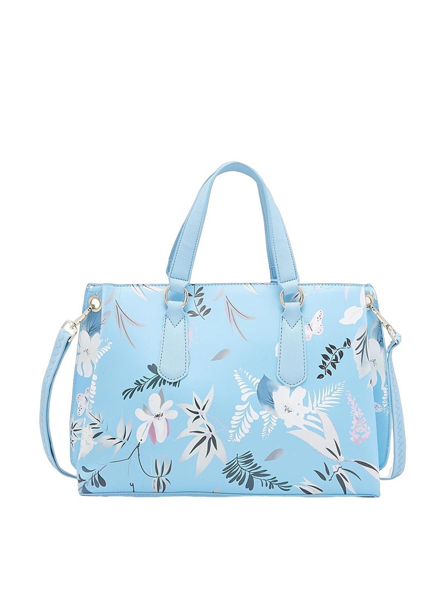 Caprese Gemma Blue Faux Leather Floral Handbag