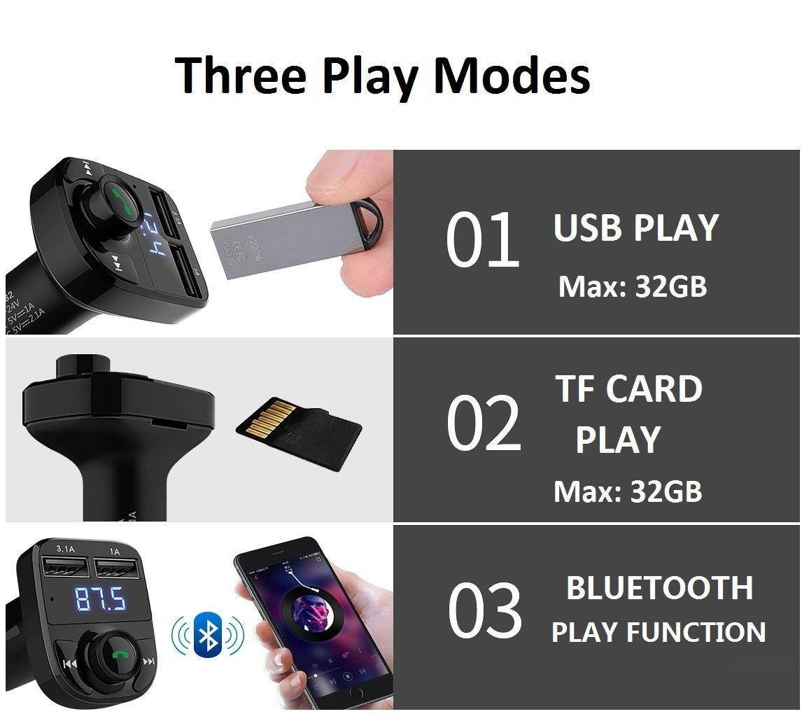 FM Transmitter for Car, FlatFin Bluetooth In Car MP3 Player FM Modulator Radio Adapter with Dual USB Charger Voltage Display TF Slot USB Music Playing for iPhone Samsung Android Cell Phone/ Tablet