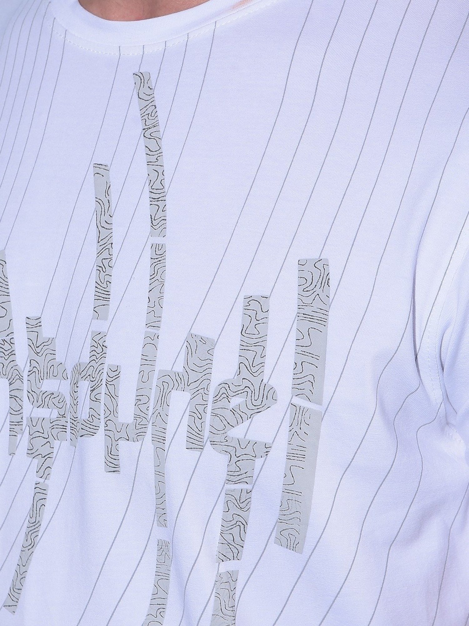 Crimsoune Club White Cotton Slim Fit Printed T-Shirt