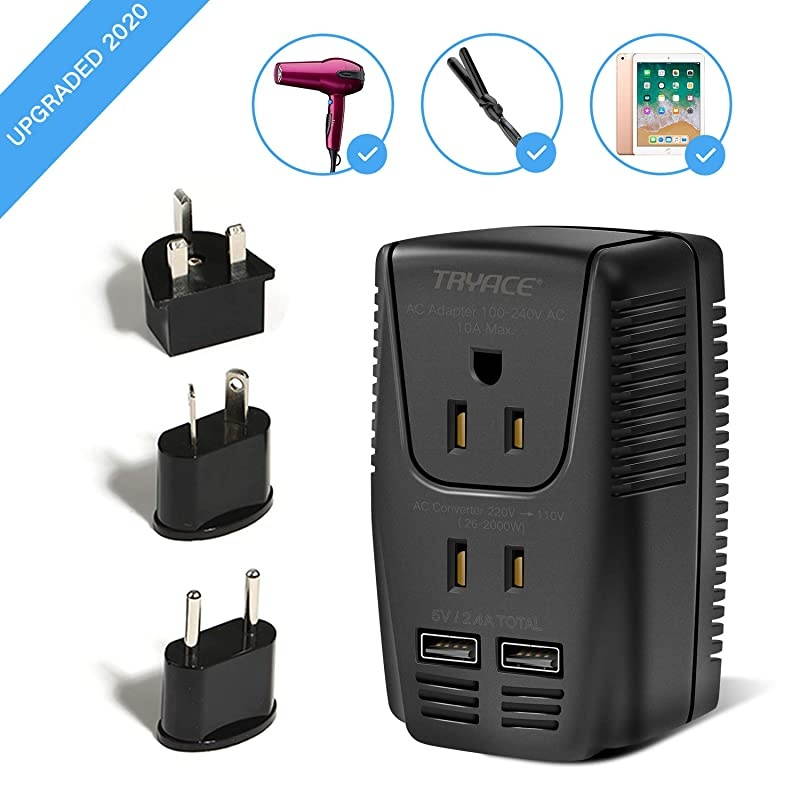 New Voltage Converter Step Down 220V to 110V for Hair Dryer Straightener Curling Iron 2Port USB and UKAUUSEU Worldwide 10A Plug Adapter